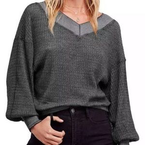 Free People Southside Thermal Pullover BLACK